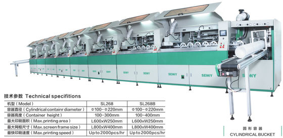 600*250mm 2000pcs/Hr Multicolor Screen Printing Machine For Cylindrical Bucket (সিলিন্ডারিক বালতি জন্য বহু রঙের স্ক্রিন প্রিন্টিং মেশিন)