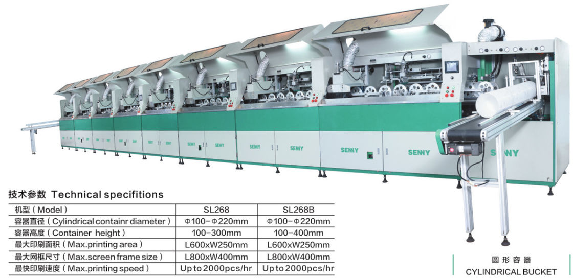 600*250mm 2000pcs/Hr Multicolor Screen Printing Machine For Cylindrical Bucket (সিলিন্ডারিক বালতি জন্য বহু রঙের স্ক্রিন প্রিন্টিং মেশিন)